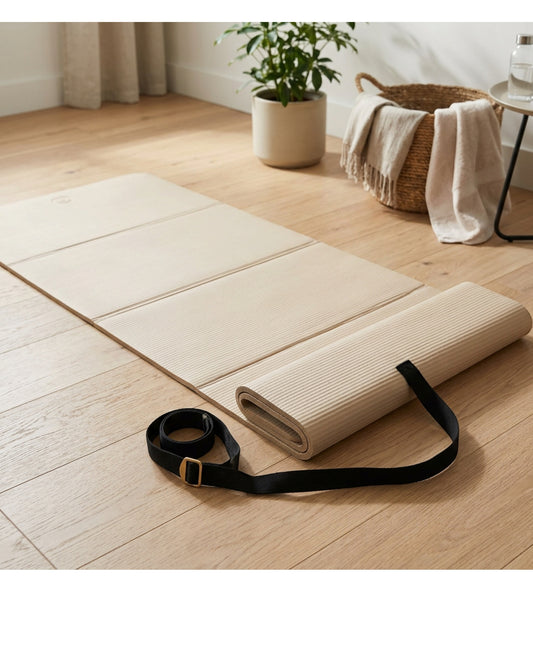 Corevu Foldable Travel Yoga Mat Sand 4 mm With Strap
