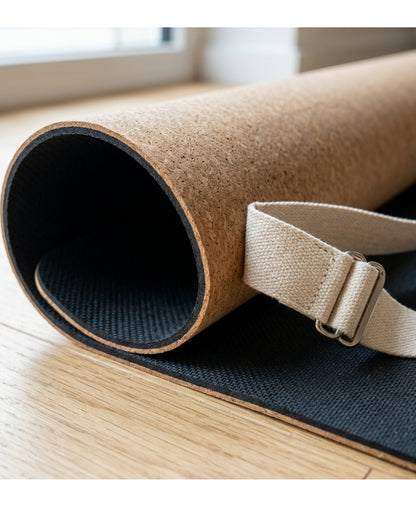 Corevu Cork Rubber Yoga Mat Natural 6 mm With Strap