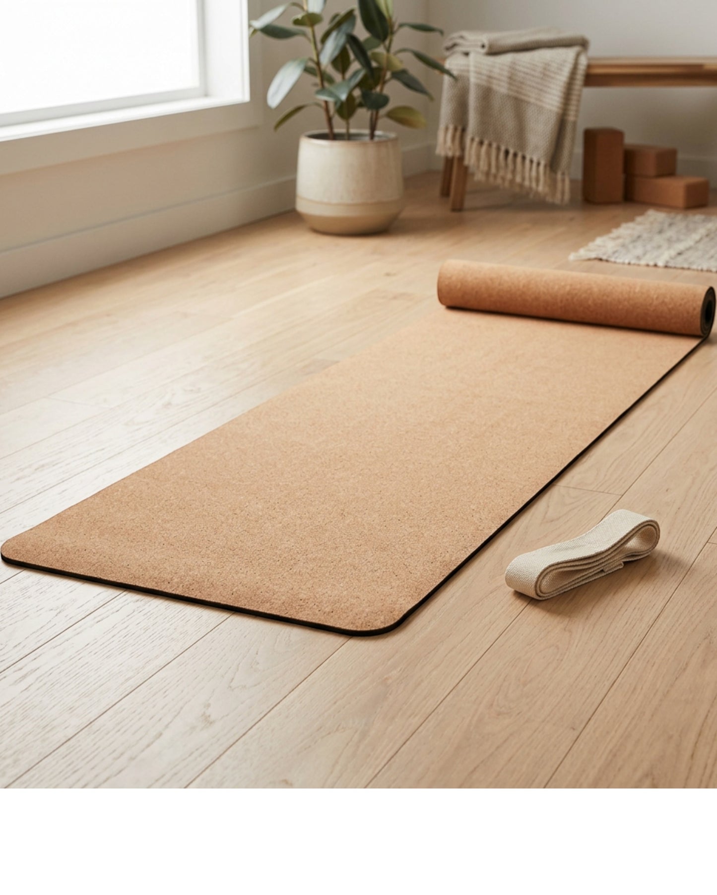 Corevu Cork Rubber Yoga Mat Natural 6 mm With Strap