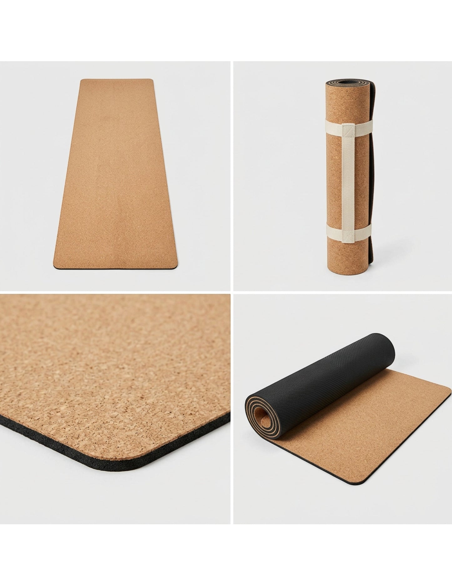 Corevu Cork Rubber Yoga Mat Natural 6 mm With Strap