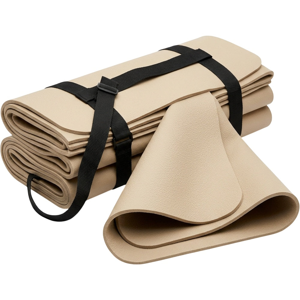 Corevu Foldable Travel Yoga Mat Sand 4 mm With Strap
