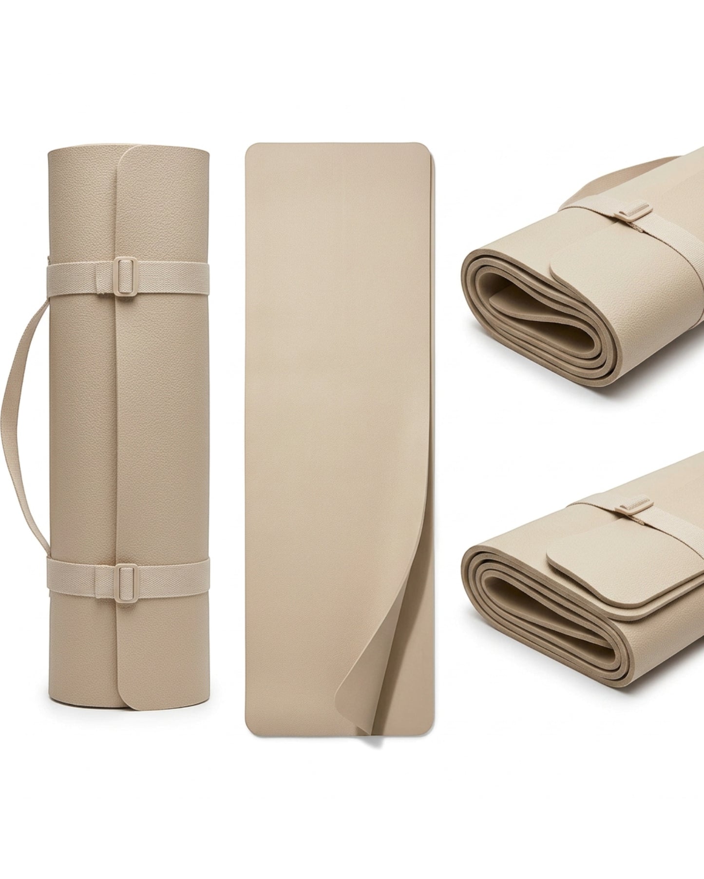Corevu Foldable Travel Yoga Mat Sand 4 mm With Strap